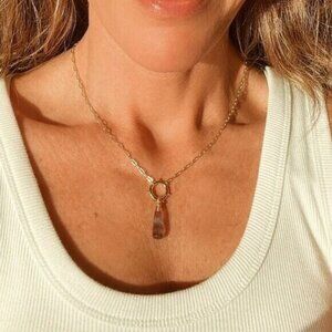 Necklace BEAUTIFUL Fluorite Pendant Necklace Gold Paperclip Chain Removeable